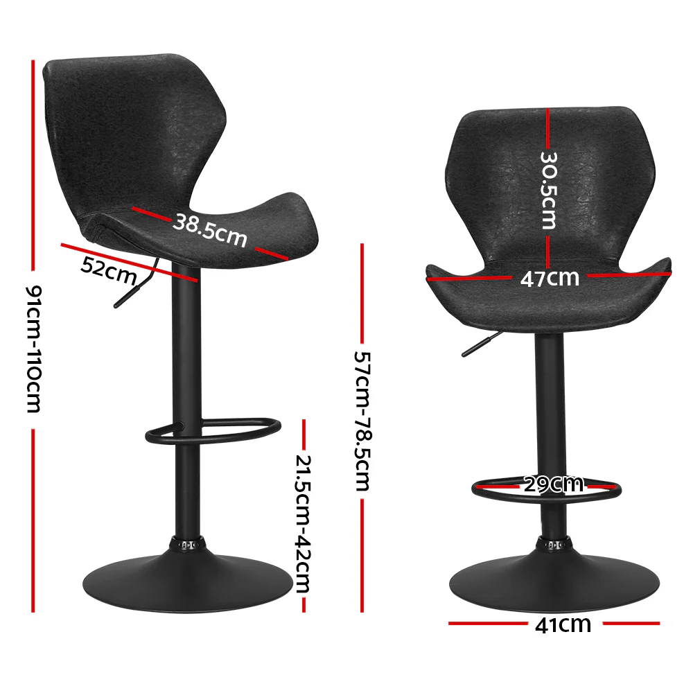 Set of 2 Frawley Vintage Leather Bar Stools - Black - Image 2