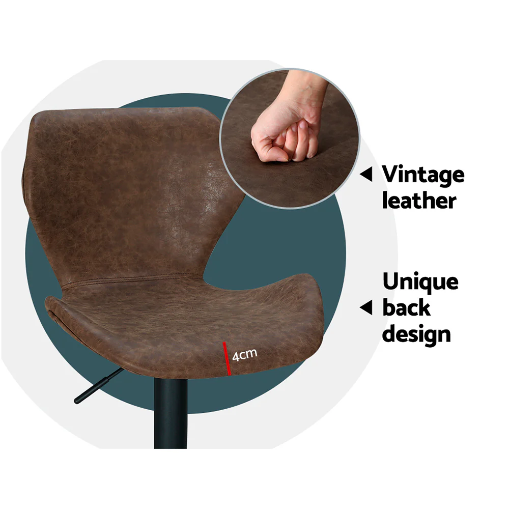 Set of 2 Frawley Vintage Leather Bar Stools - Brown - Image 6