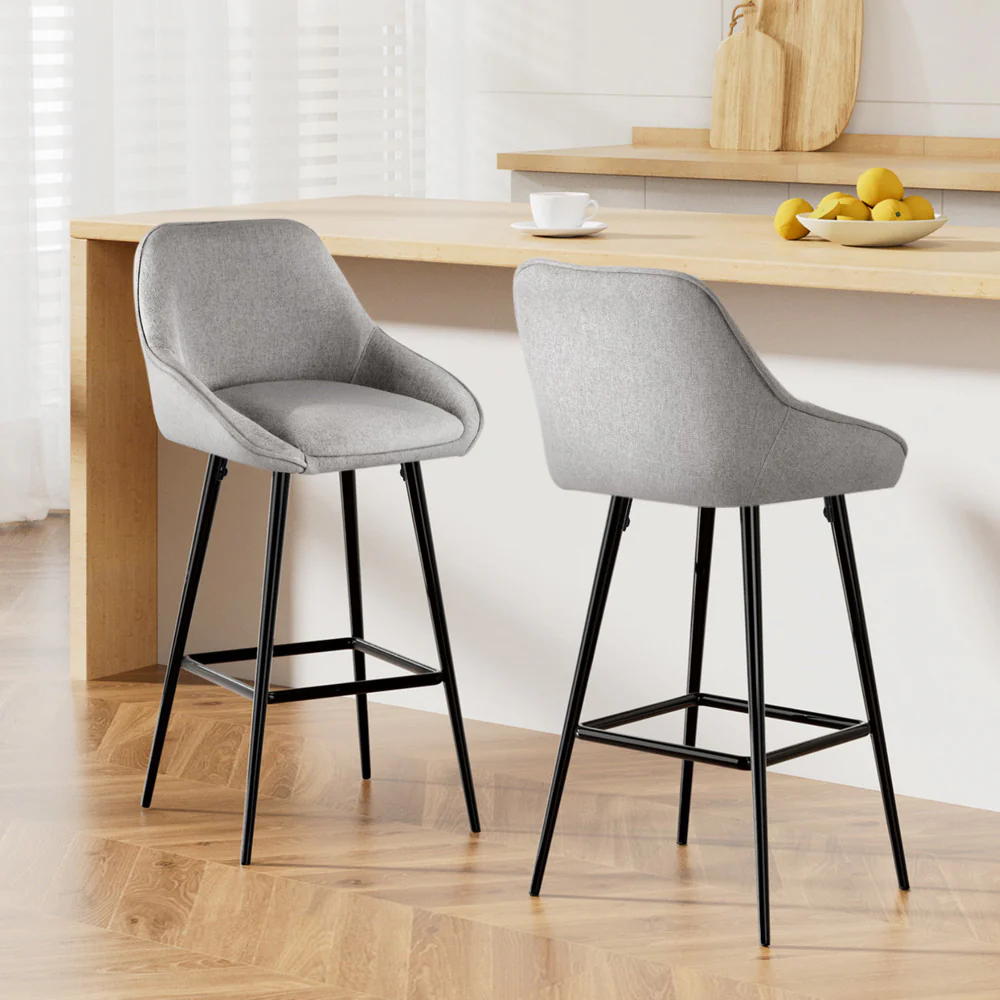 Set of 2 Halston Winged Bar Stools - Grey & Black