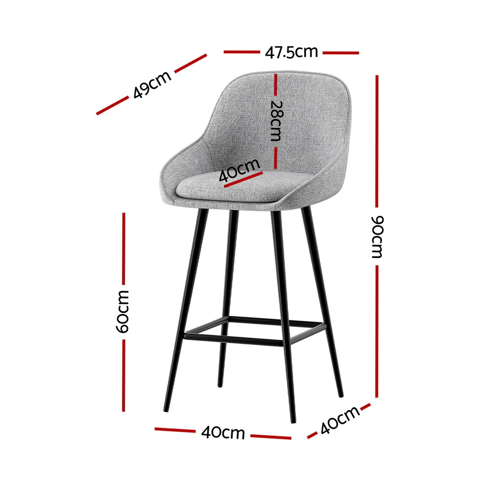 Set of 2 Halston Winged Bar Stools - Grey & Black - Image 2