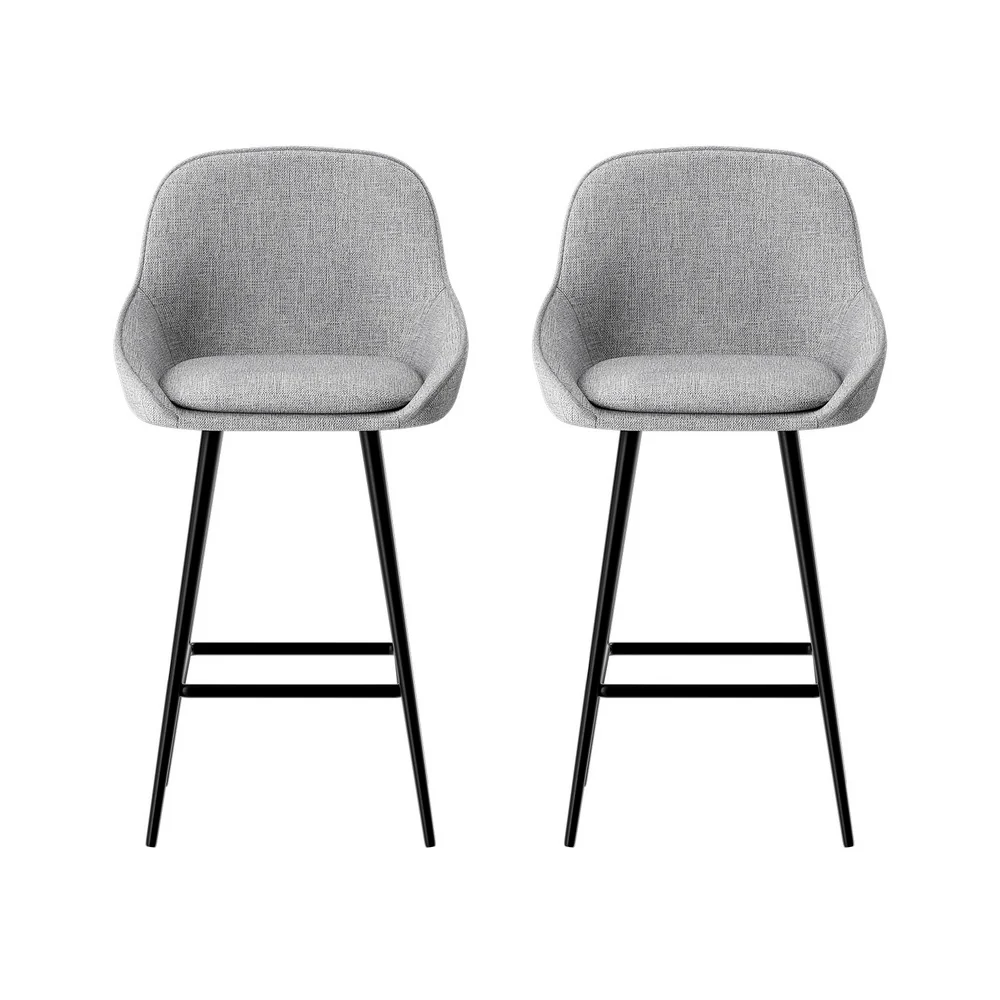 Set of 2 Halston Winged Bar Stools - Grey & Black - Image 3