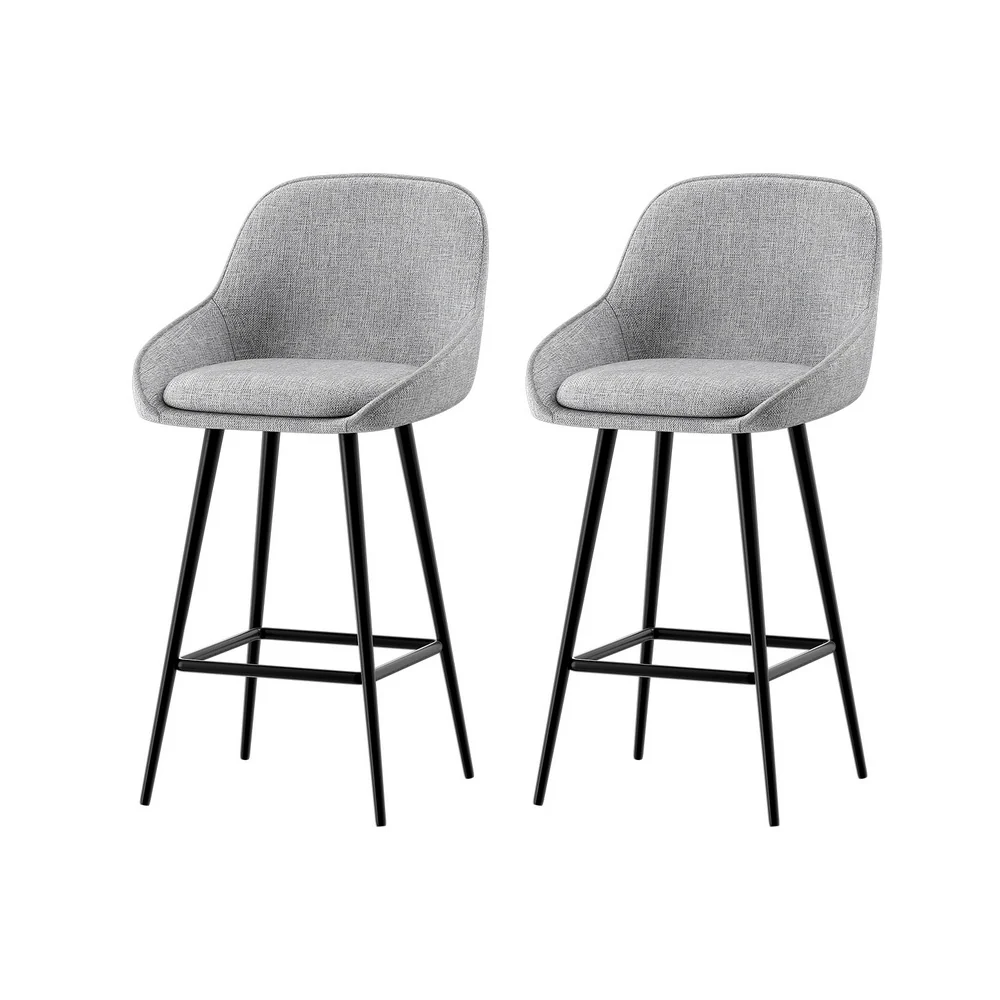 Set of 2 Halston Winged Bar Stools - Grey & Black - Image 7