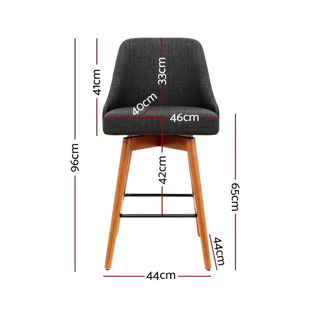 Set of 2 Henley Fabric Bar Stools with Curved Backrest – Charcoal - Image 2