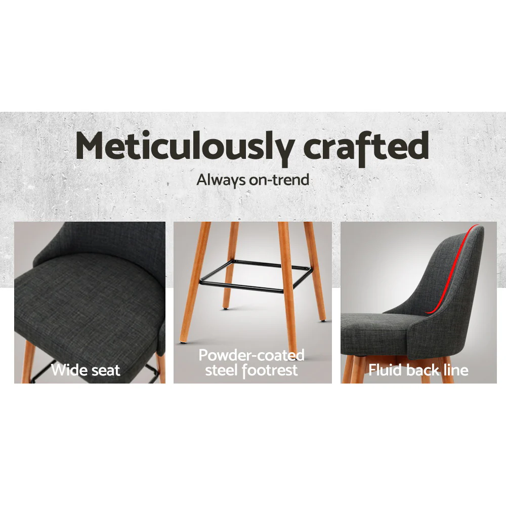 Set of 2 Henley Fabric Bar Stools with Curved Backrest – Charcoal - Image 5