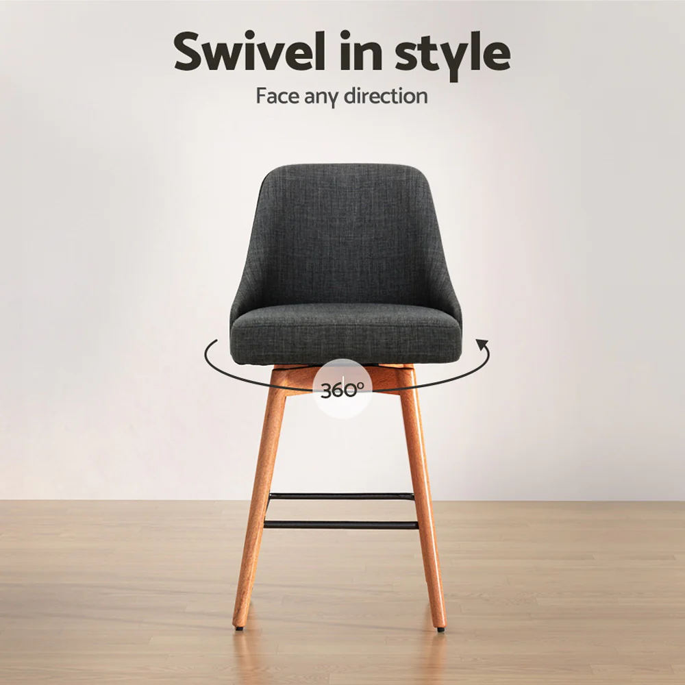 Set of 2 Henley Fabric Bar Stools with Curved Backrest – Charcoal - Image 6