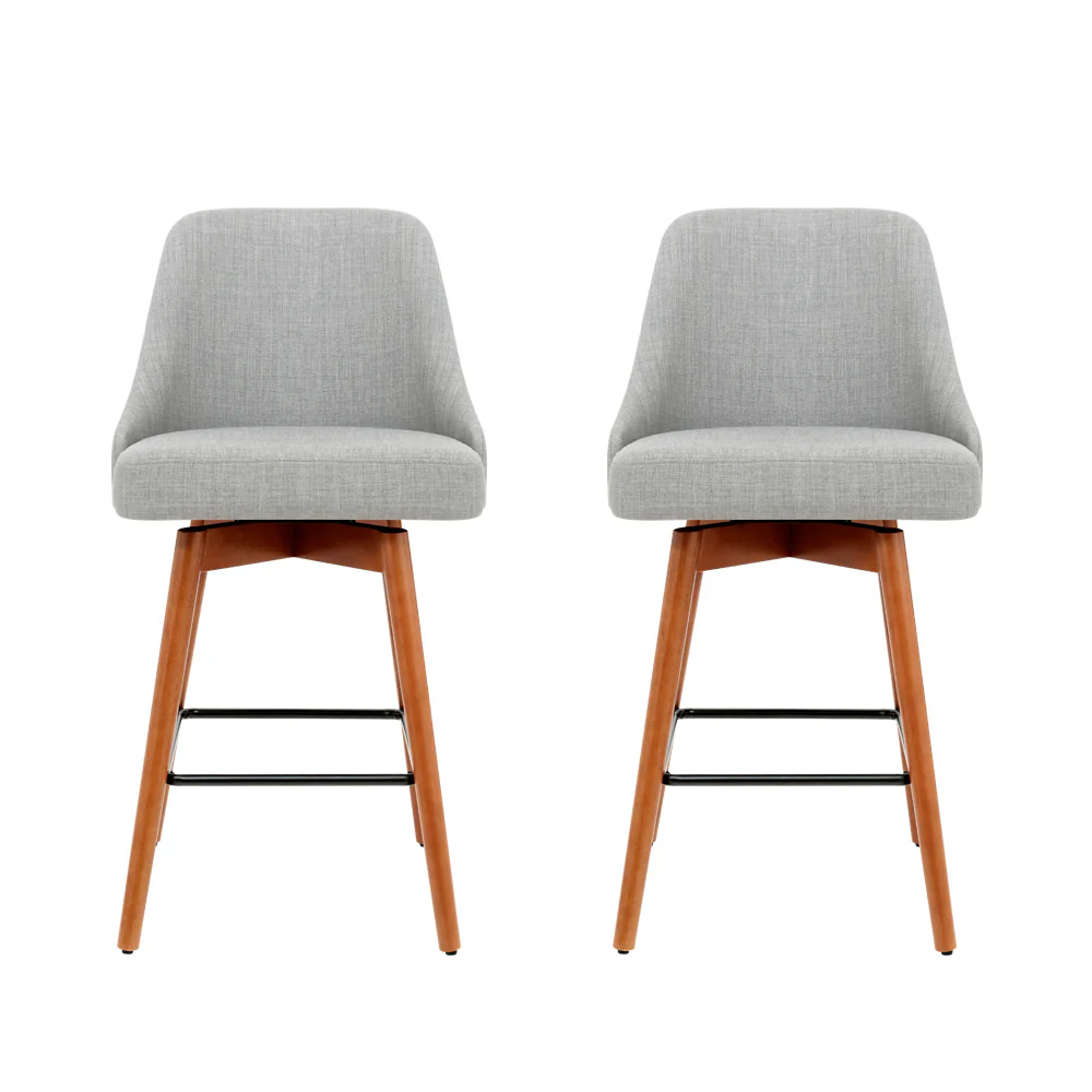 Set of 2 Henley Fabric Bar Stools with Curved Backrest – Light Grey - Image 3