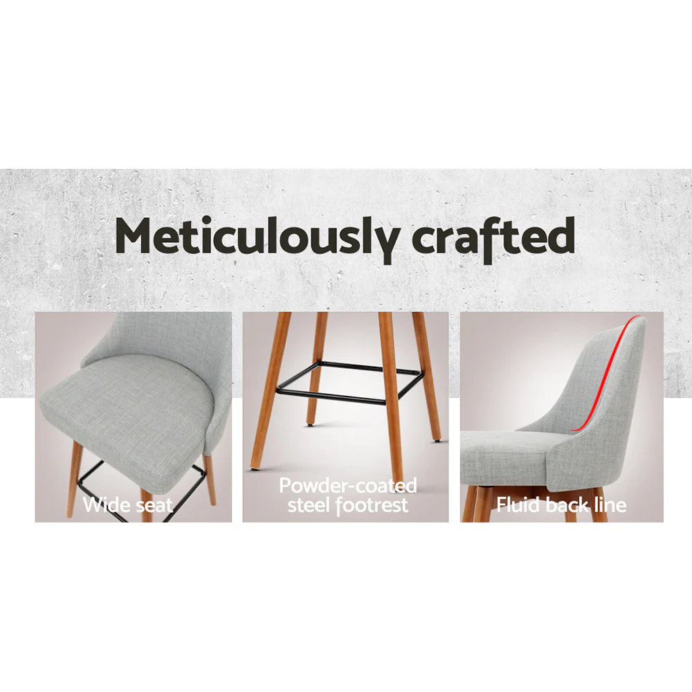 Set of 2 Henley Fabric Bar Stools with Curved Backrest – Light Grey - Image 4