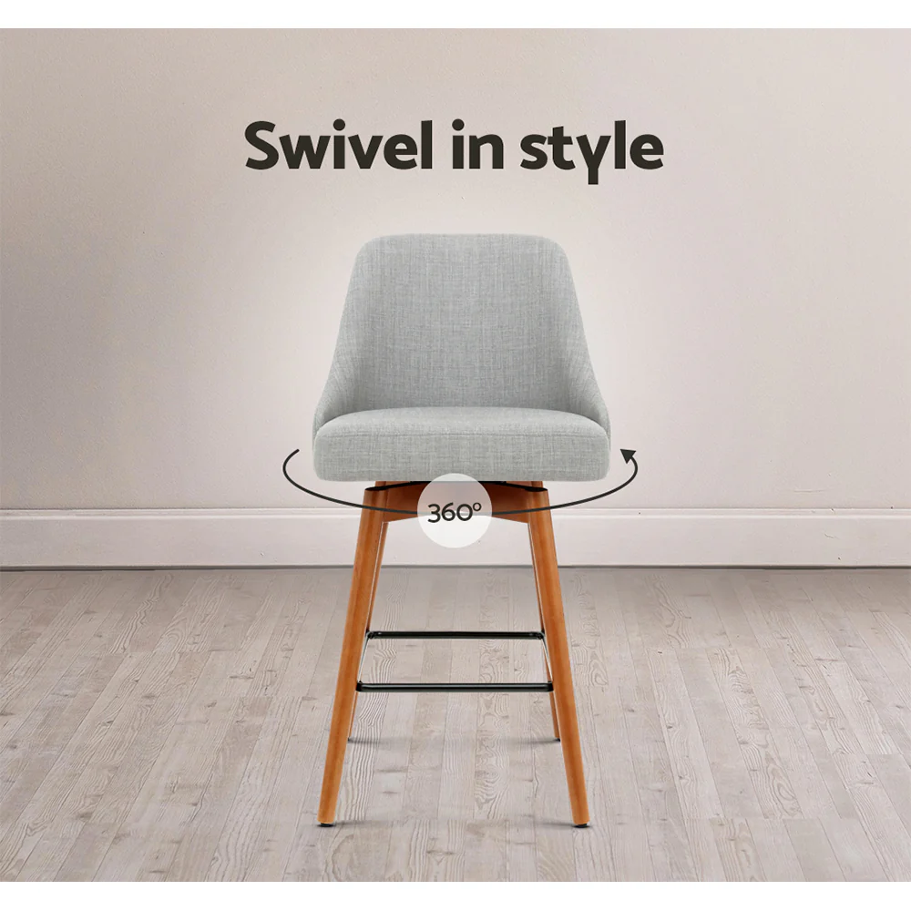 Set of 2 Henley Fabric Bar Stools with Curved Backrest – Light Grey - Image 6