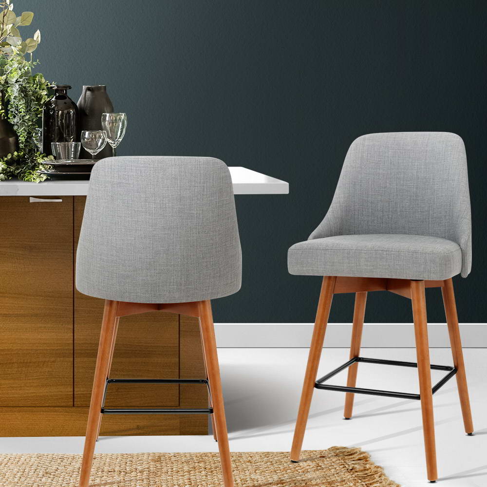 Set of 2 Henley Fabric Bar Stools with Curved Backrest – Light Grey - Image 7