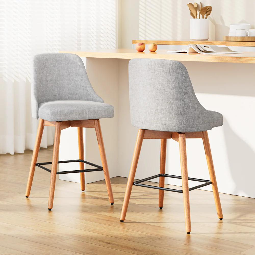 Set of 2 Henley Fabric Bar Stools with Curved Backrest – Light Grey - Image 8