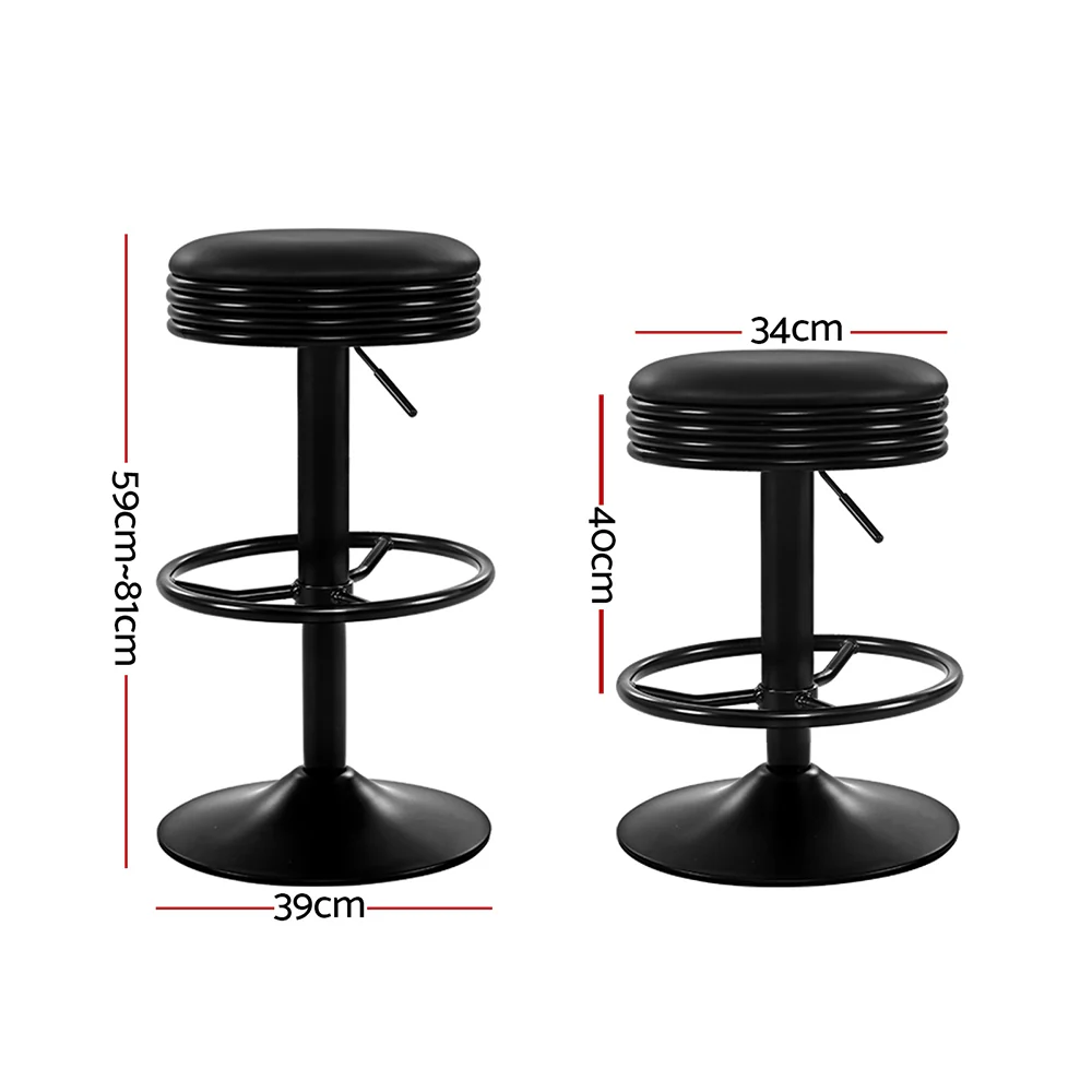 Set of 2 Hudson Retro Bar Stools – Black - Image 2