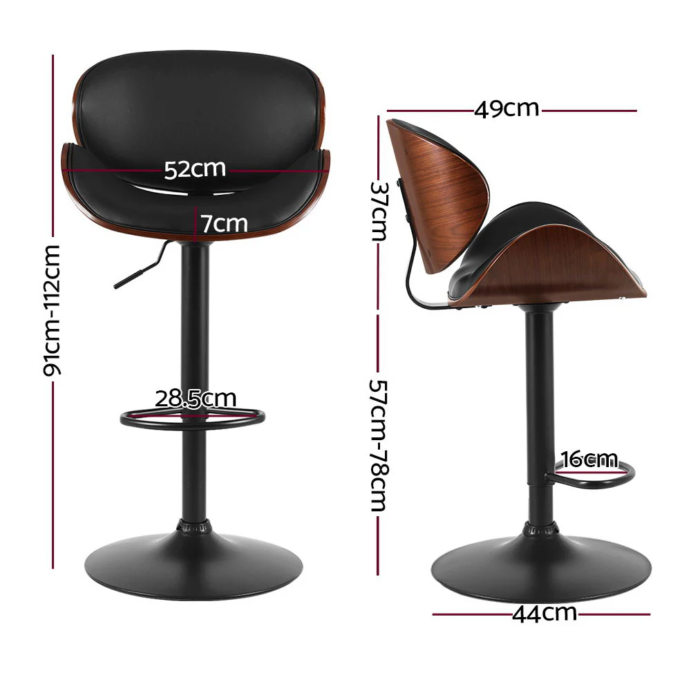 Set of 2 Joyce Wooden Gas Lift Bar Stools Black - Image 2