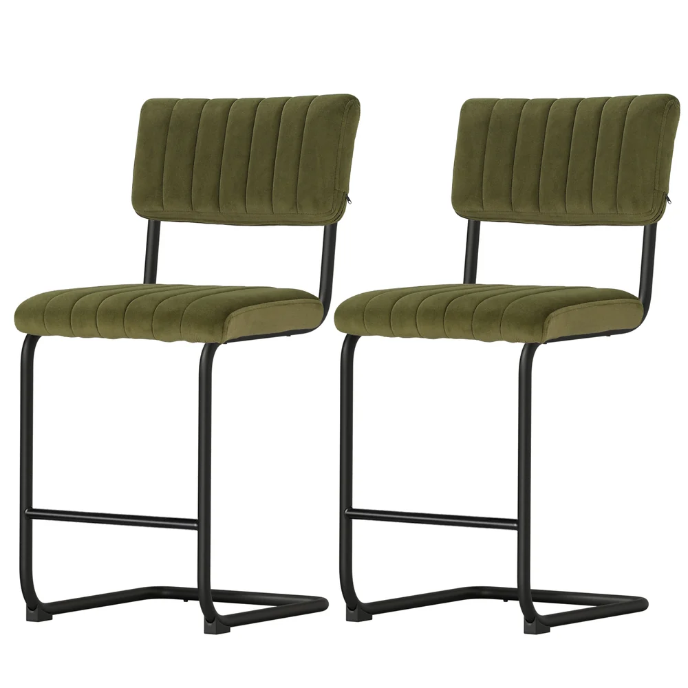 Set of 2 Kallan Velvet Bar Stools – Green - Image 3