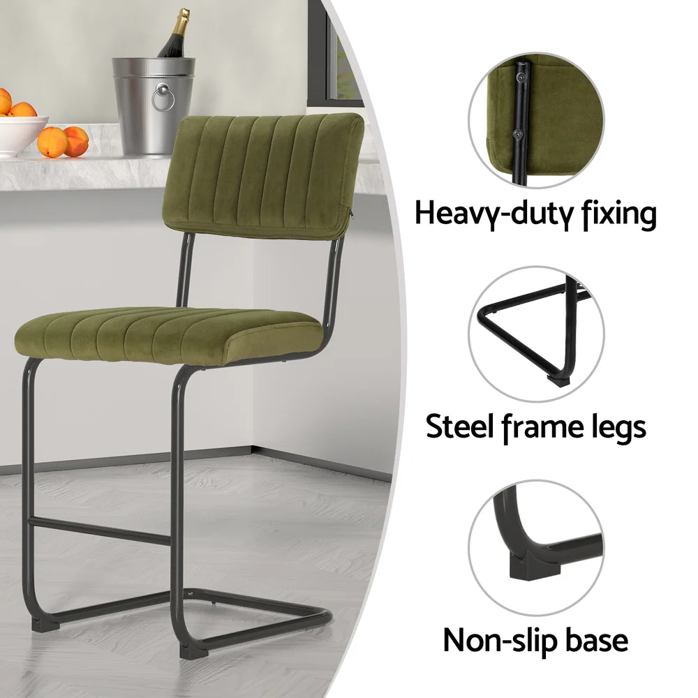 Set of 2 Kallan Velvet Bar Stools – Green - Image 5
