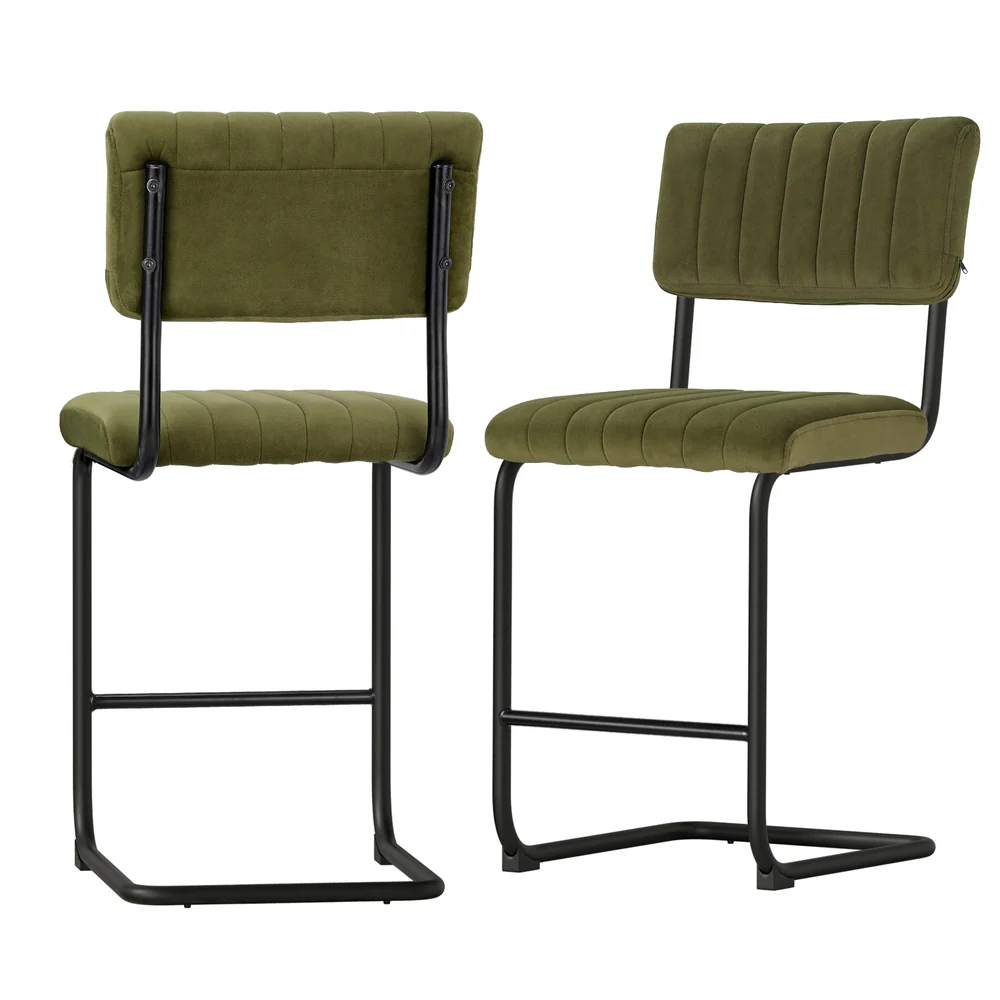 Set of 2 Kallan Velvet Bar Stools – Green - Image 7
