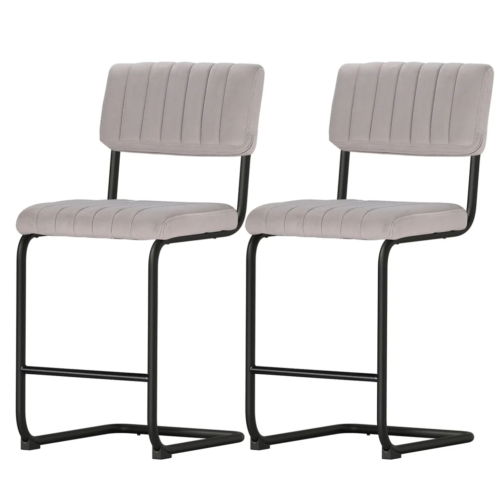 Set of 2 Kallan Velvet Bar Stools – Grey - Image 3