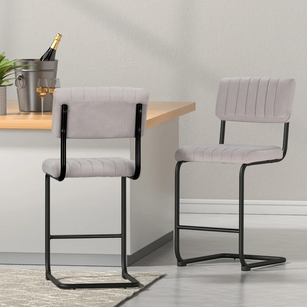 Set of 2 Kallan Velvet Bar Stools – Grey - Image 7