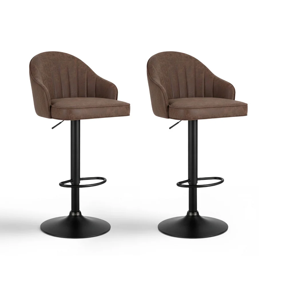 Set of 2 Kinsley Adjustable Leather Bar Stools – Brown