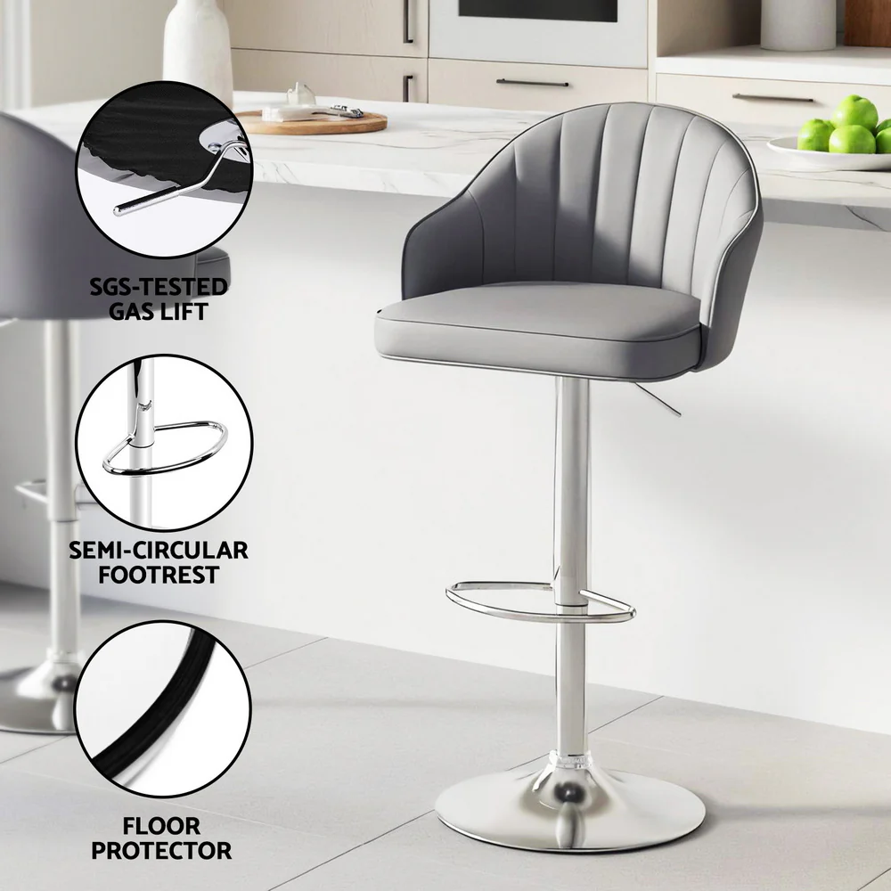 Set of 2 Kinsley Adjustable Leather Bar Stools – Grey - Image 6