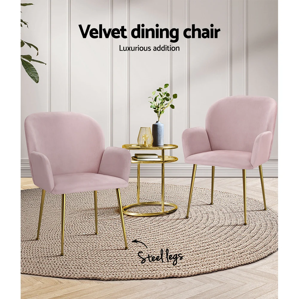 Set of 2 Kynsee Dining Chairs Velvet Pink - Image 4