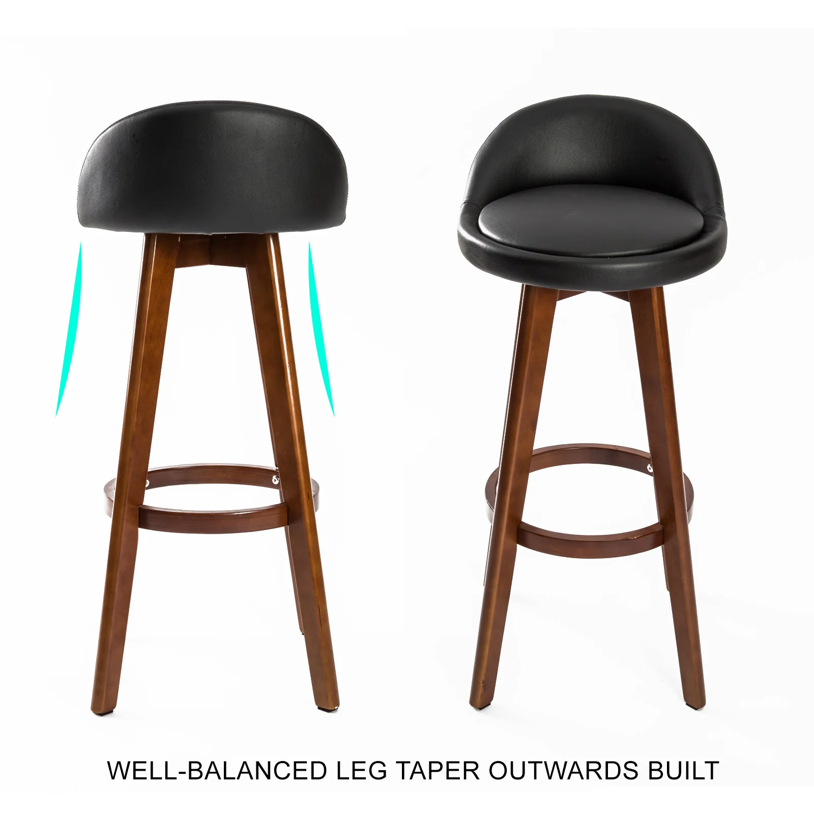 Set of 2 Leila Wooden Bar Stools Black - Image 4