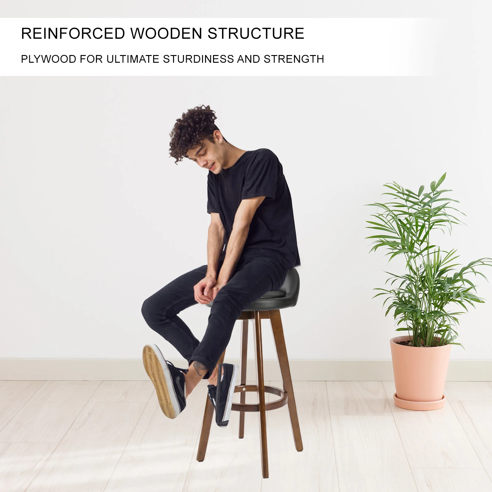 Set of 2 Leila Wooden Bar Stools Black - Image 7