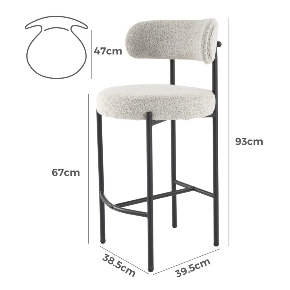 Set of 2 Lennox Contemporary Bouclé Bar Stools - White Quartz - Image 11