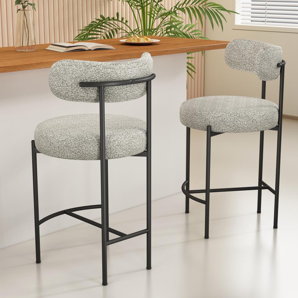 Set of 2 Lennox Contemporary Bouclé Bar Stools - White Quartz - Image 2