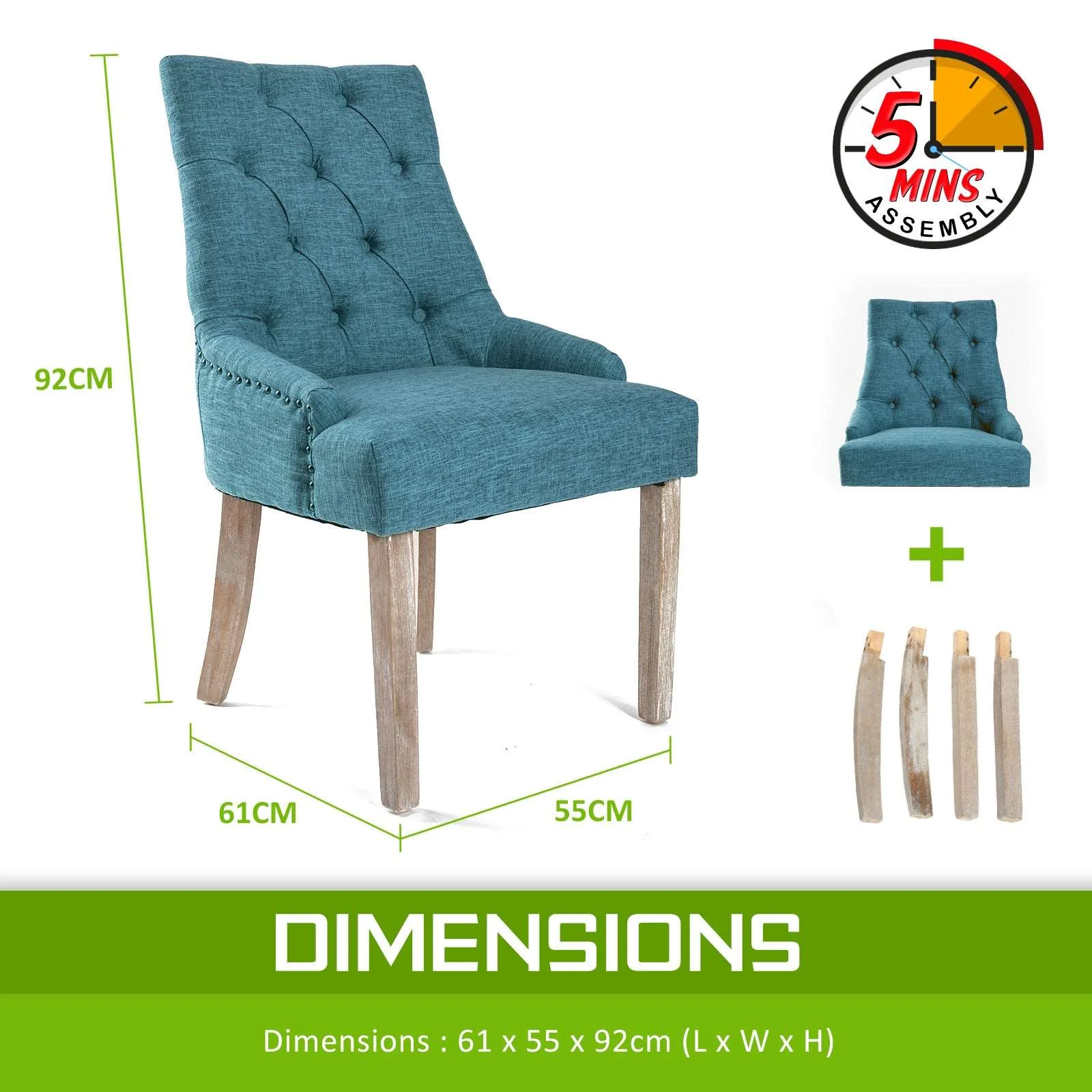 Set of 2 Lisette Amour French Provincial Dining Chairs - Dark Blue - Image 12