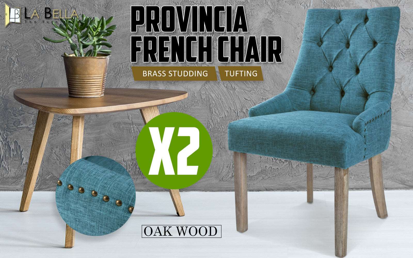 Set of 2 Lisette Amour French Provincial Dining Chairs - Dark Blue - Image 2