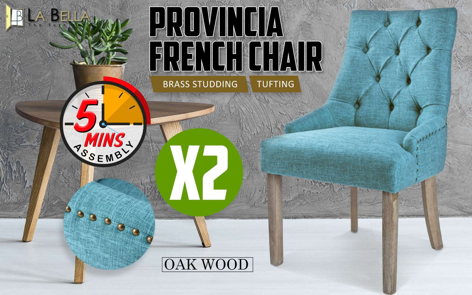 Set of 2 Lisette Amour French Provincial Dining Chairs - Blue - Image 2