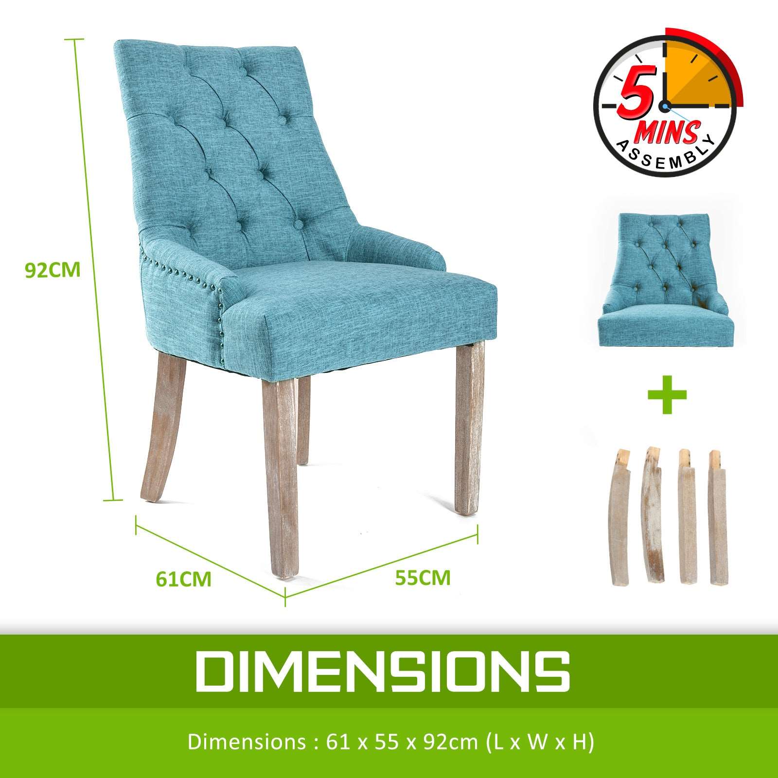 Set of 2 Lisette Amour French Provincial Dining Chairs - Blue - Image 6