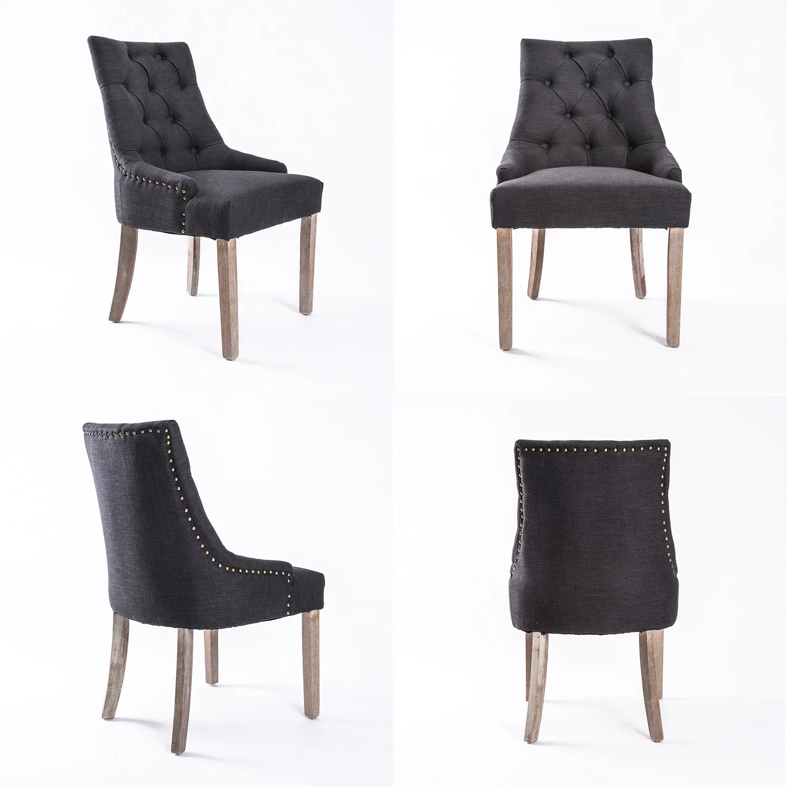 Set of 2 Lisette Amour French Provincial Dining Chairs - Charcoal - Image 4