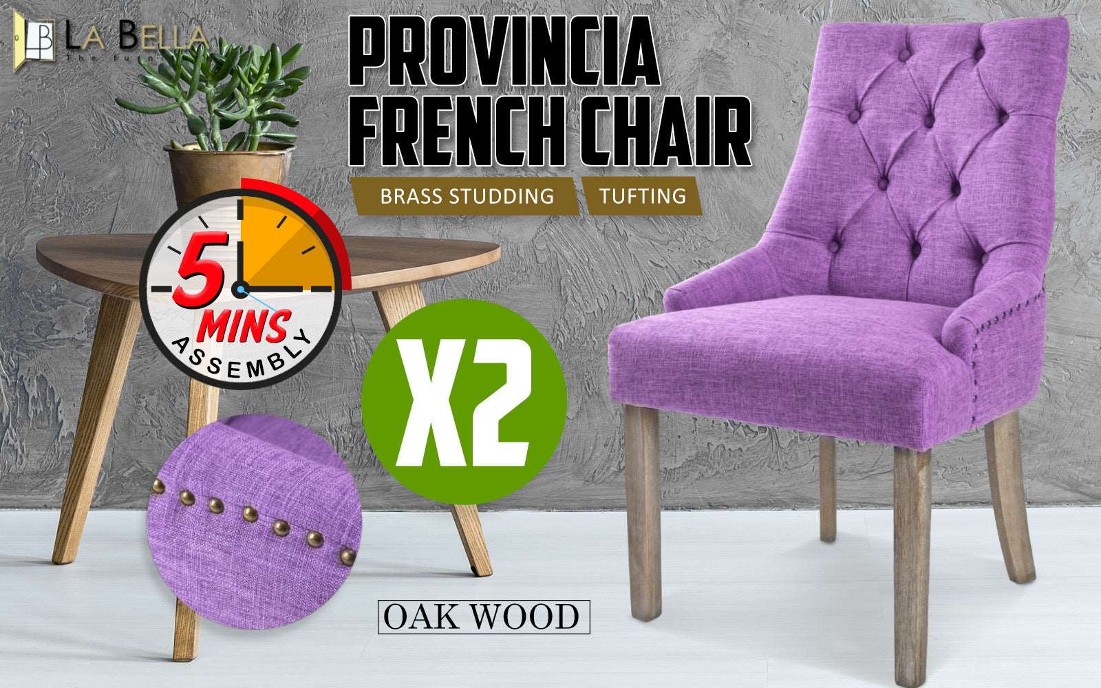 Set of 2 Lisette Amour French Provincial Dining Chairs - Violet - Image 2