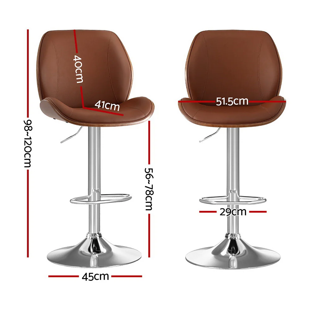Set of 2 Lorien Adjustable Bentwood Leather Bar Stools - Brown - Image 2