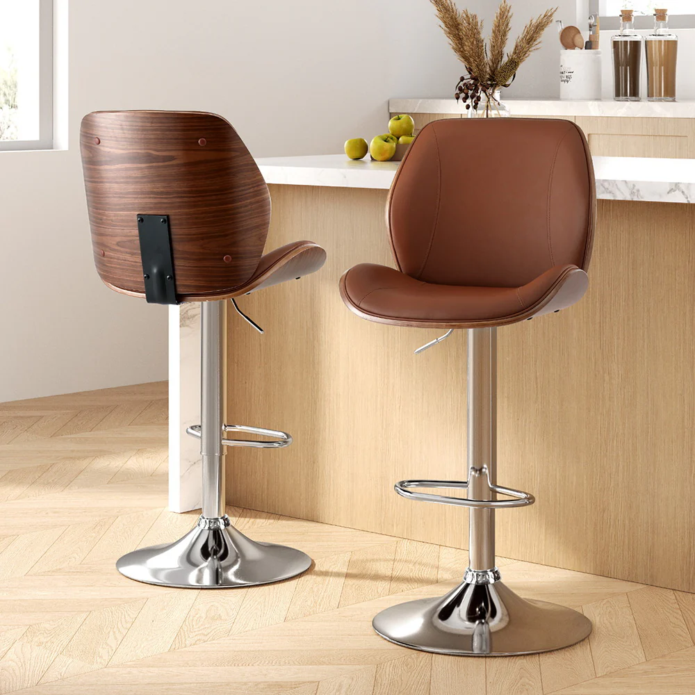 Set of 2 Lorien Adjustable Bentwood Leather Bar Stools - Brown - Image 7