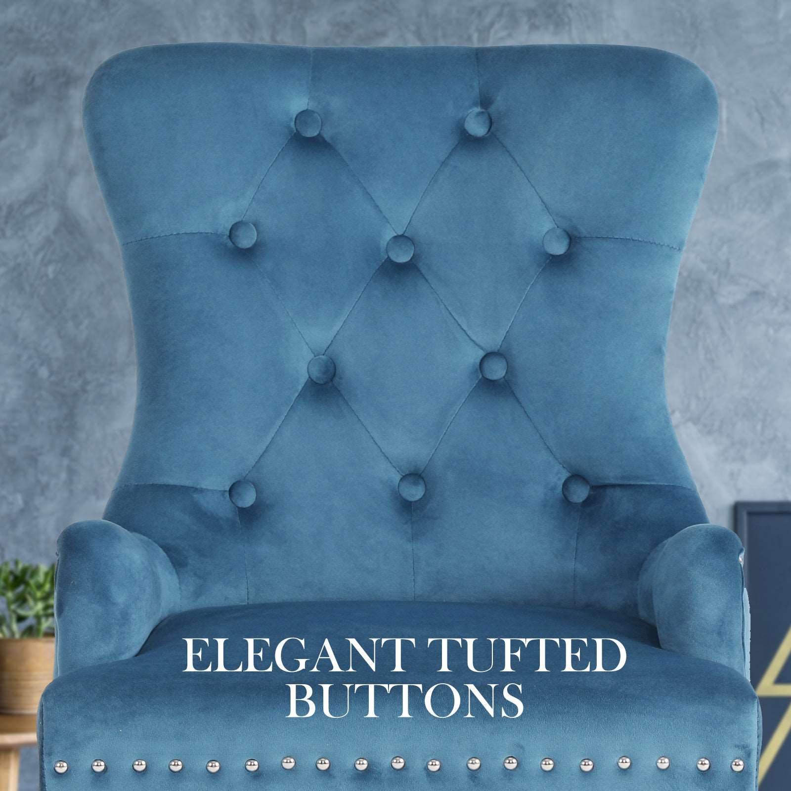 Set of 2 Lucienne French Provincial Velvet Dining Chairs - Navy Blue - Image 4