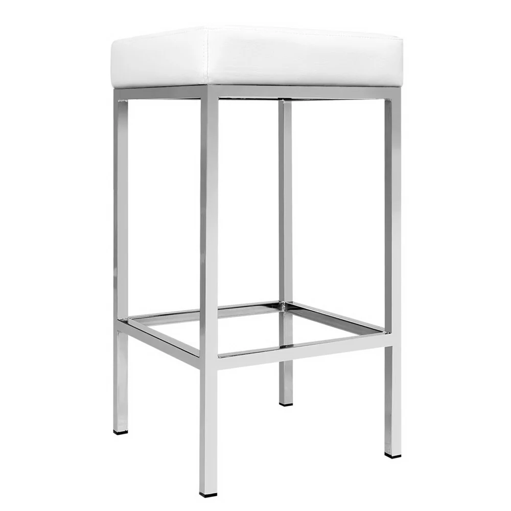 Set of 2 Luna PU Leather Bar Stools - White & Chrome - Image 4