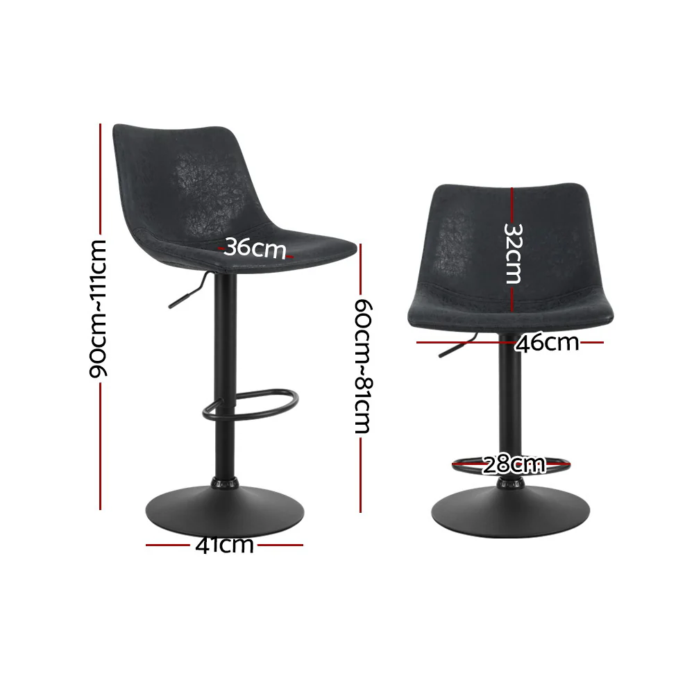 Set of 2 Marek Vintage PU Leather Swivel Bar Stools – Black - Image 2