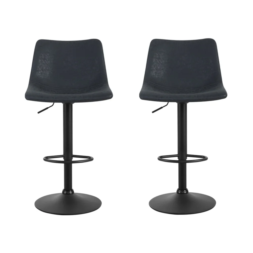 Set of 2 Marek Vintage PU Leather Swivel Bar Stools – Black - Image 3