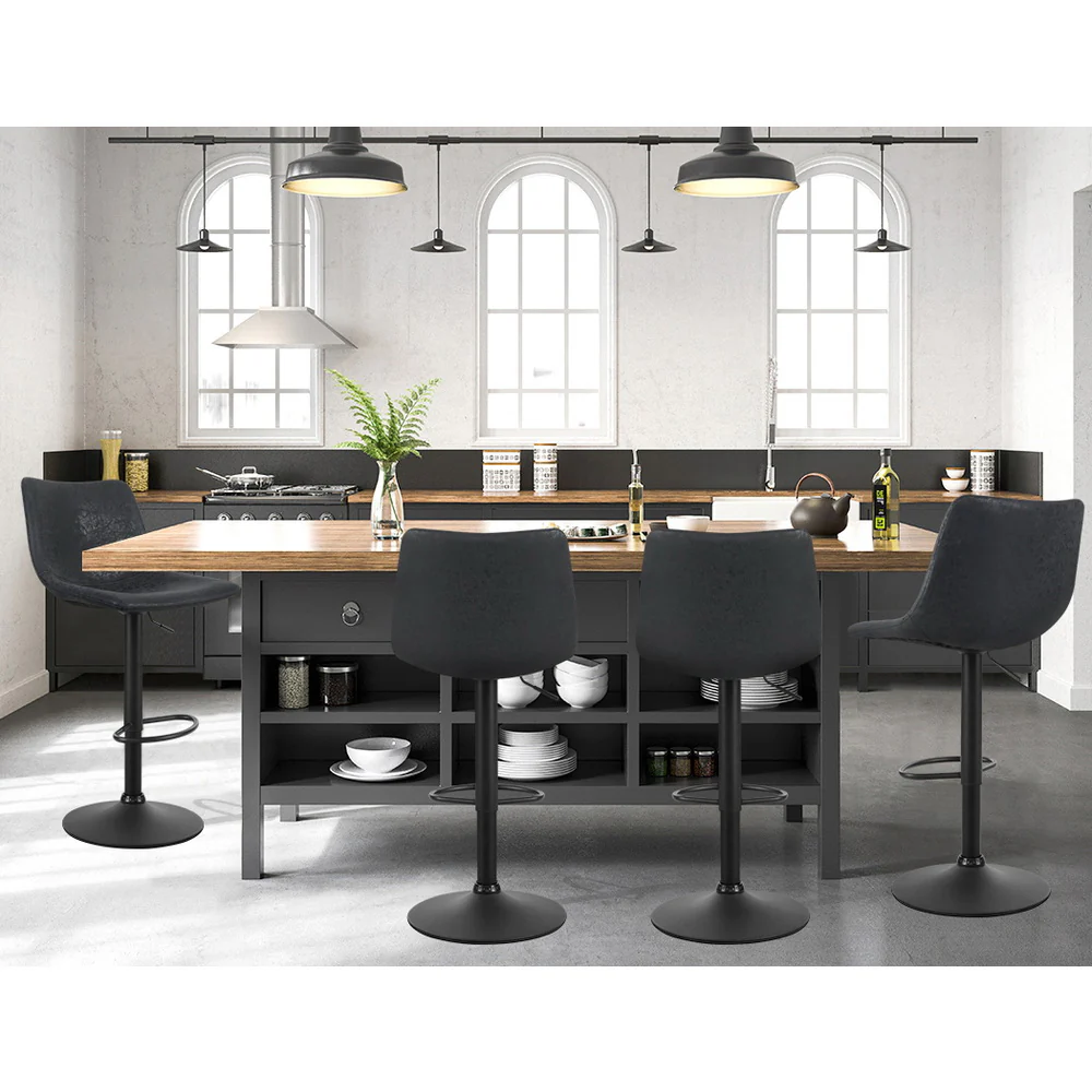 Set of 2 Marek Vintage PU Leather Swivel Bar Stools – Black - Image 6