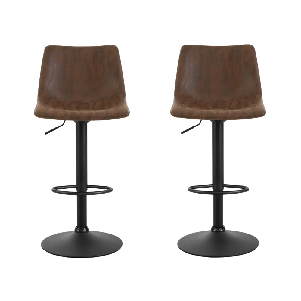 Set of 2 Marek Vintage PU Leather Swivel Bar Stools – Brown - Image 3