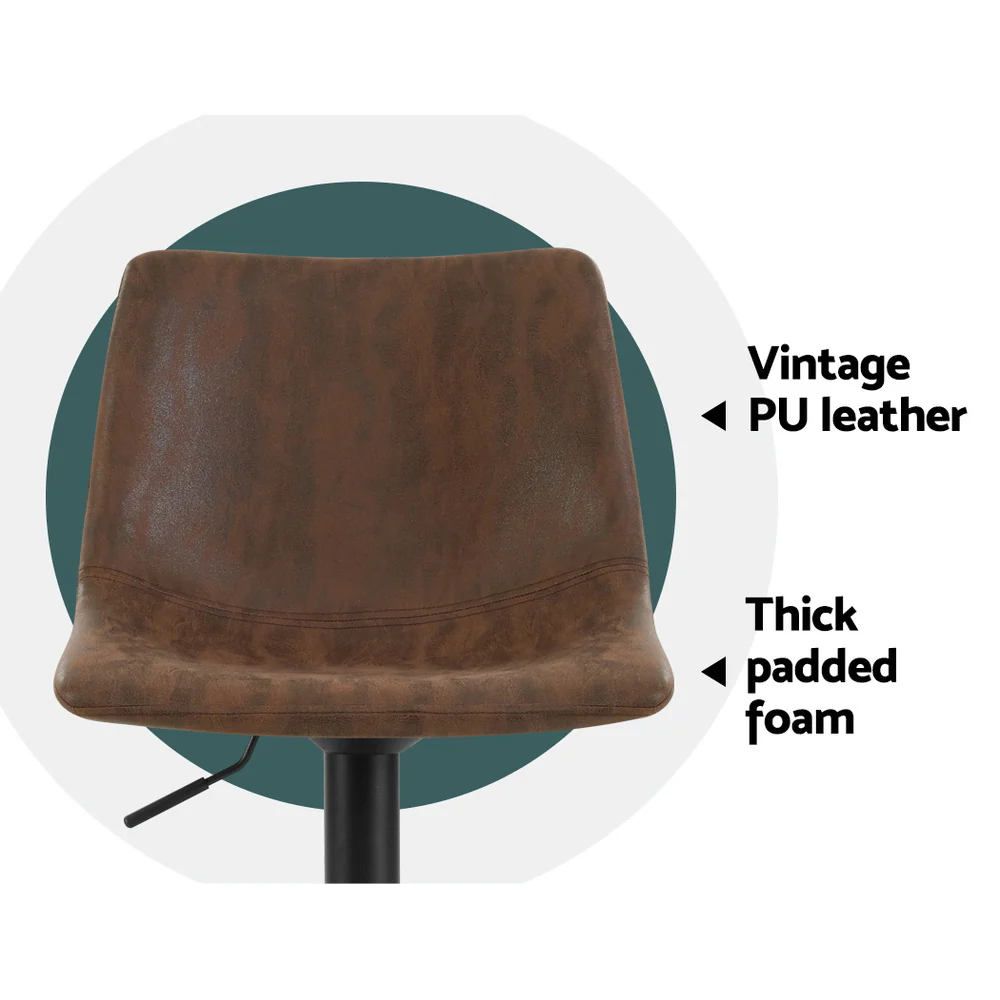 Set of 2 Marek Vintage PU Leather Swivel Bar Stools – Brown - Image 4