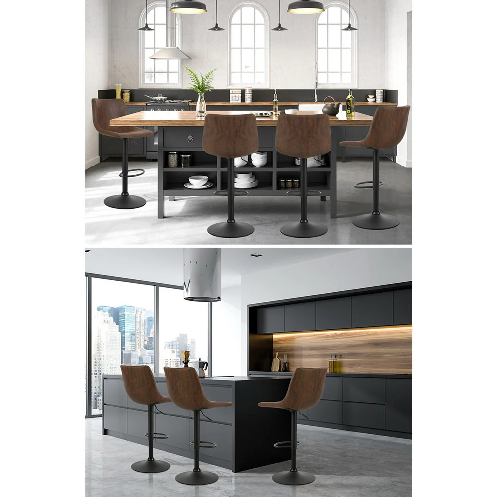 Set of 2 Marek Vintage PU Leather Swivel Bar Stools – Brown - Image 6