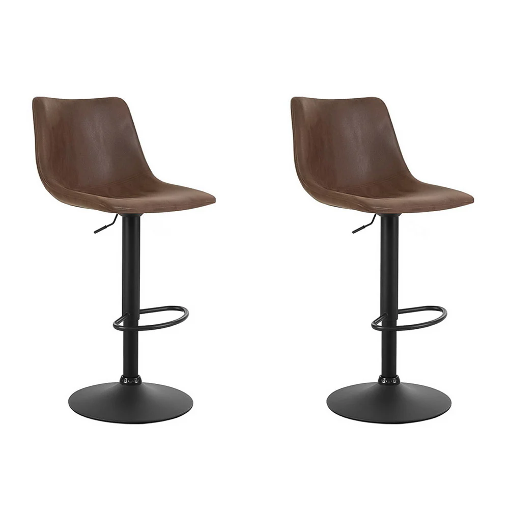 Set of 2 Marek Vintage PU Leather Swivel Bar Stools – Brown - Image 7