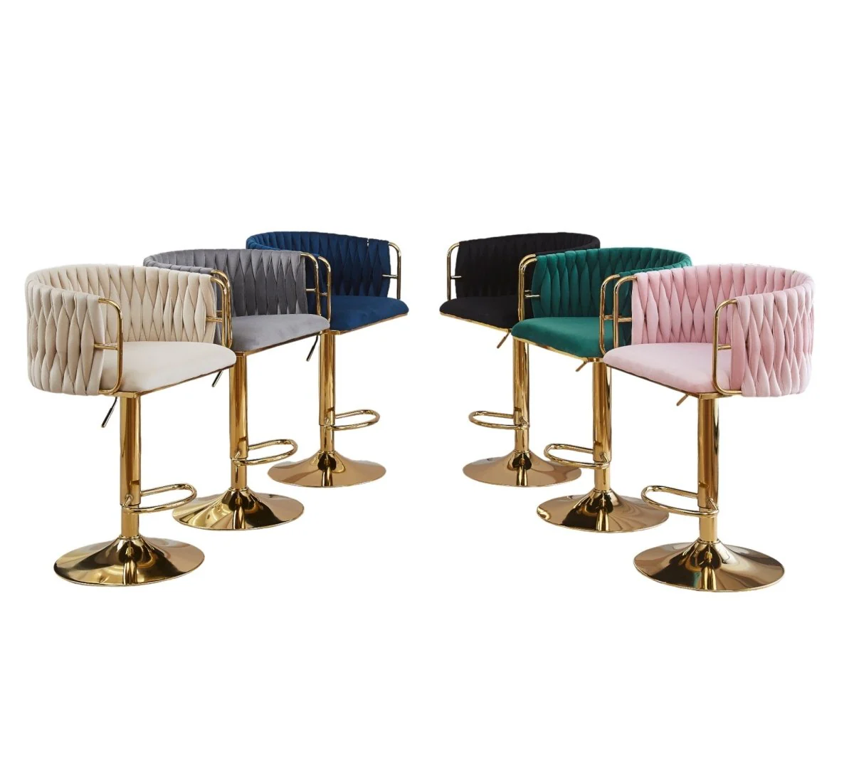 Set of 2 Marlowe Velvet Bar Stools - Black with Gold Base - Image 4