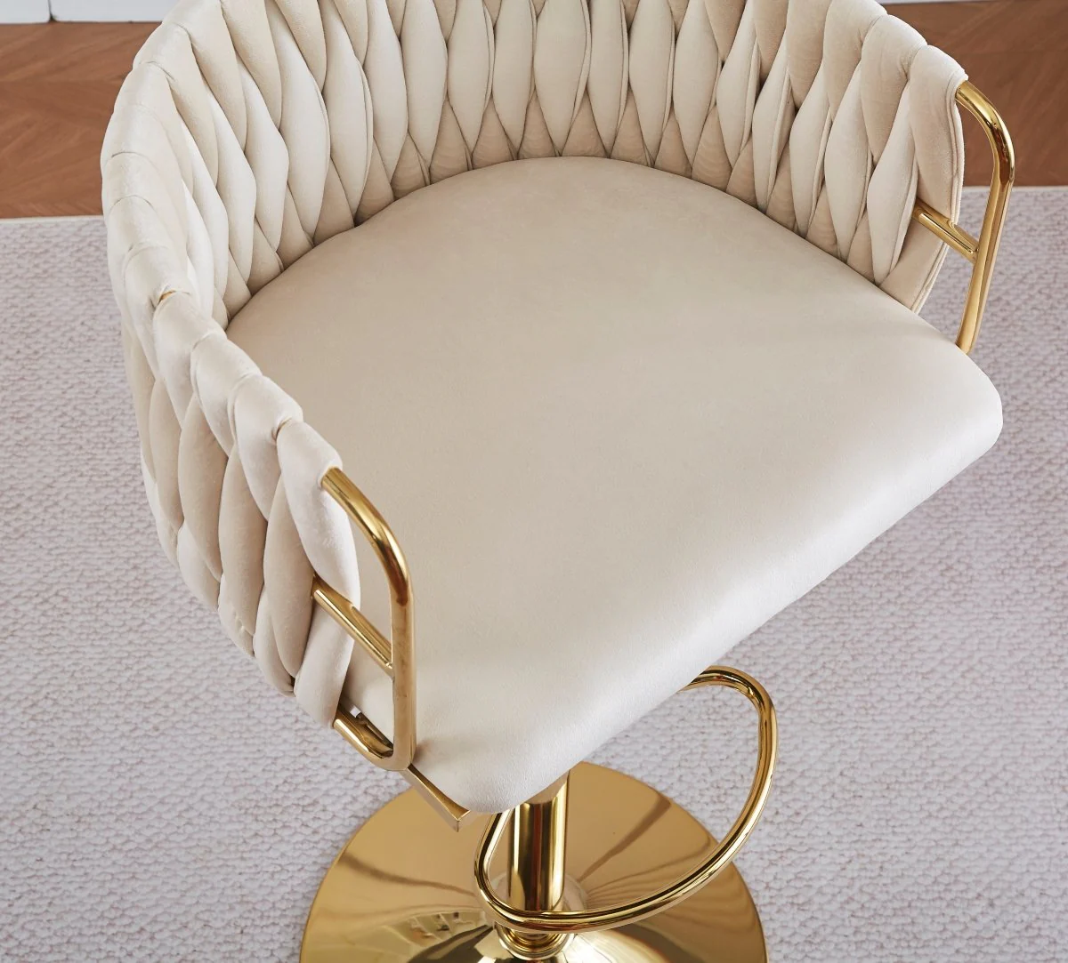Set of 2 Marlowe Velvet Bar Stools - Grey with Gold Base - Image 5