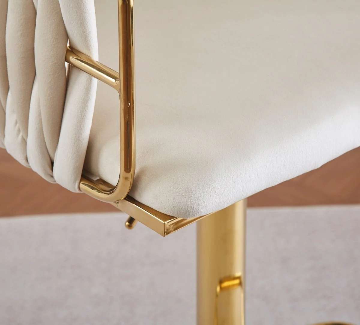 Set of 2 Marlowe Velvet Bar Stools - Ivory with Gold Base - Image 3