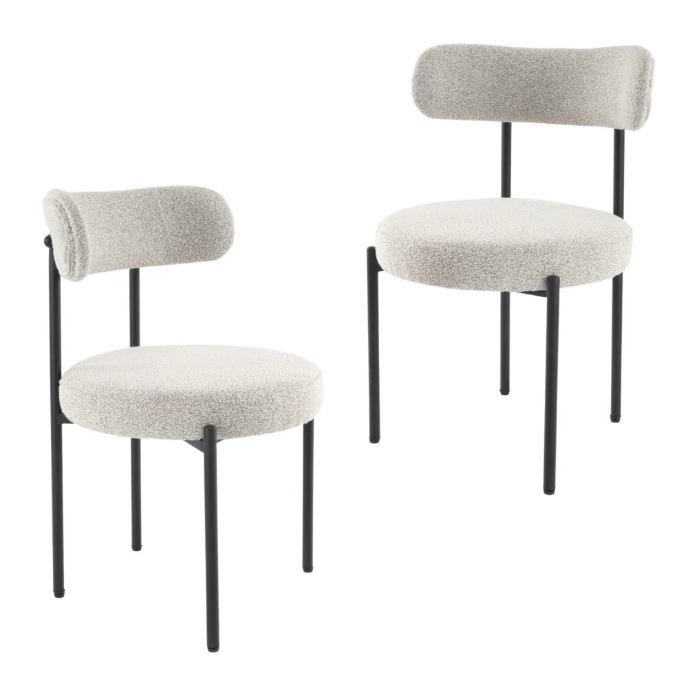 Set of 2 Mila Boucle Dining Chairs - Arctic White - Image 2