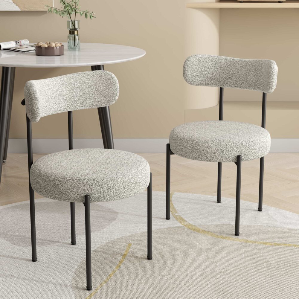 Set of 2 Mila Boucle Dining Chairs - Arctic White - Image 3